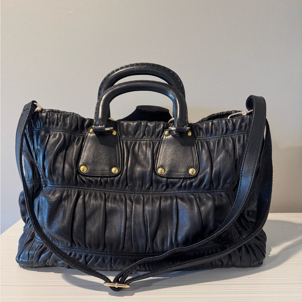 Prada Black Leather Ruched Satchel Bag - Picture 3 of 8